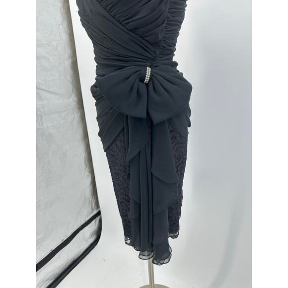 Vintage Lillie Rubin Womens 10 Cocktail Dress Black Strapless Bow Lace Party - Picture 6 of 13